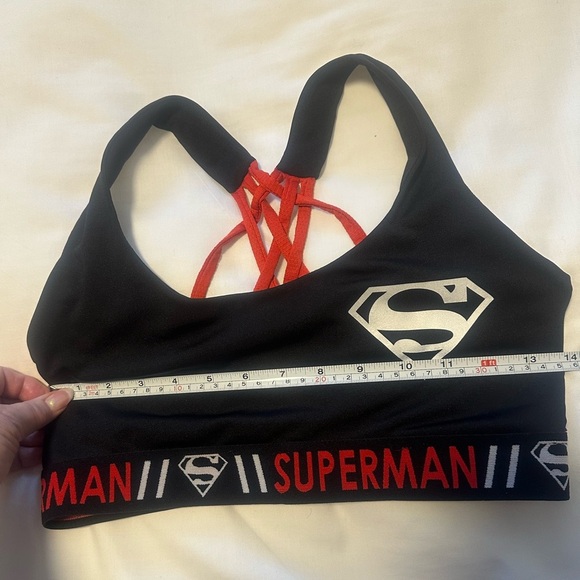 💜3/$30 DC Comics Size Large Superman Black Sports Bra with Red Straps - Picture 5 of 5